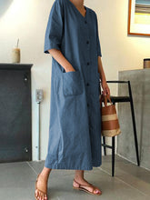Load image into Gallery viewer, Casual Loose Solid Color V-neck Short Sleeve Dress