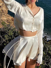 Load image into Gallery viewer, Solid Color Button Flares Sleeve Skirts Set
