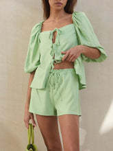 Load image into Gallery viewer, Casual Loose Solid Color Bubble Sleeve Two-piece Suit