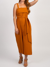 Load image into Gallery viewer, Camel Solid Color Self Tie Sleeveless Maternity Jumpsuit