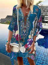 Load image into Gallery viewer, Deep V Printed Loose Casual Dress