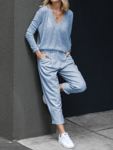 Load image into Gallery viewer, Casual and Comfortable V-neck Solid Two-piece Suit