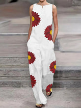Load image into Gallery viewer, Fashionable Loose Casual Red Daisy Printed Jumpsuit