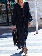 Load image into Gallery viewer, V-Neck Solid Color Loose Long Dress