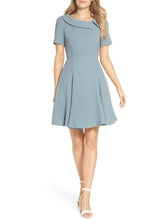 Load image into Gallery viewer, Elegant Lapel Short Sleeve Solid Color Midi Dress