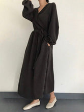 Load image into Gallery viewer, Solid Color Wild Fashion V-neck Long Sleeve Dress