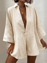 Load image into Gallery viewer, Casual Loose Solid Color Lapel Flared Sleeve Jumpsuit