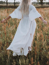 Load image into Gallery viewer, Beach Sexy Tied-Collar Long Sleeve Hem Slit Casual Dress