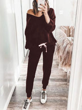 Load image into Gallery viewer, Simple V-Neck Loose Top and Drawstring Sweatpants Set