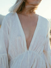 Load image into Gallery viewer, Retro Loose Long Sleeve V-neck Drawstring Casual Dress