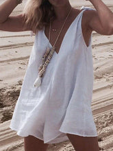 Load image into Gallery viewer, Bow V Neck Sleeveless Loose Short Rompers Jumpsuit