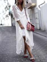 Load image into Gallery viewer, Lace Stitching V-Neck Polka Dot Long Sleeve Dress