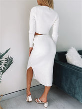 Load image into Gallery viewer, Round Neck Solid Color Knitted Suit Skirt