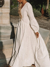 Load image into Gallery viewer, Retro Loose Long Sleeve V-neck Drawstring Casual Dress