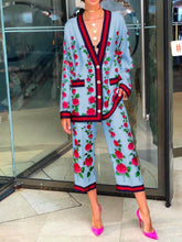 Load image into Gallery viewer, Fashion Elegant Long Sleeve Coat Pants Retro Floral Suit