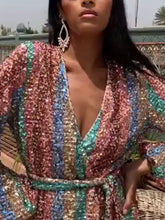 Load image into Gallery viewer, Casual Sexy Striped Deep V Long-Sleeved Dress