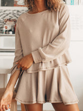 Load image into Gallery viewer, Solid Color Long Sleeve Top Loose Shorts Casual Suit