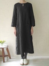 Load image into Gallery viewer, Pure Color Round Neck Long Sleeve Loose Casual Dress