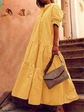 Load image into Gallery viewer, Short-sleeved V-neck Solid Color Dress