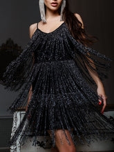 Load image into Gallery viewer, Sling V-neck Tassel Evening Dress
