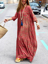 Load image into Gallery viewer, Bohemian Vintage Loose V Neck Long Dress