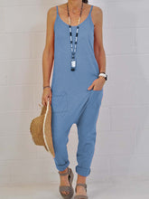 Load image into Gallery viewer, Casual Loose Round Collar Solid Color Suspender Jumpsuit