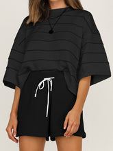 Load image into Gallery viewer, Striped Loose Casual Top High Waist Shorts Two Piece Set