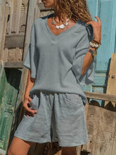 Load image into Gallery viewer, V-neck Short Sleeve Top Shorts Women's Suit