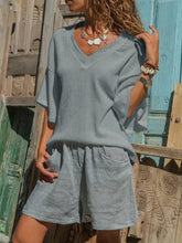 Load image into Gallery viewer, V-neck Short Sleeve Top Shorts Women's Suit
