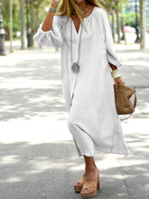 Load image into Gallery viewer, Simple Lantern Sleeve Loose Casual Button Long Dress