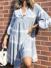 Load image into Gallery viewer, V-neck Ruffled Mid-long Sleeve Loose Casual Dress