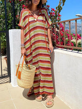 Load image into Gallery viewer, Striped V-Neck Short Sleeve Dress