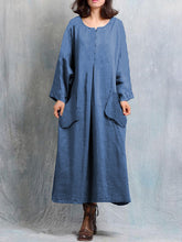 Load image into Gallery viewer, Round Neck Long Sleeve Pocket Maxi Dress