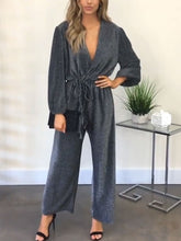 Load image into Gallery viewer, Casual Loose Long Sleeve V-neck High Waist Jumpsuit