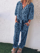 Load image into Gallery viewer, Retro Casual Loose V-Neck Short-Sleeved Shirt Pants Leopard Print Suit