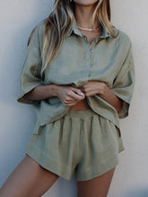 Load image into Gallery viewer, Pure Color Buttoned Shirt Casual Shorts Two-Piece Set