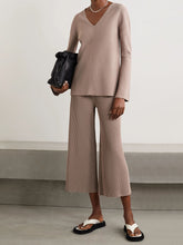 Load image into Gallery viewer, Pure Color V-Neck Casual Knitted Long Sleeve Suit