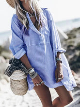 Load image into Gallery viewer, Casual Striped Button Long Sleeves Mini Dress