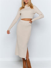Load image into Gallery viewer, Round Neck Solid Color Knitted Suit Skirt