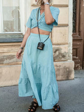 Load image into Gallery viewer, Fashionable Solid Color Short Sleeve V-neck Two-piece Suit