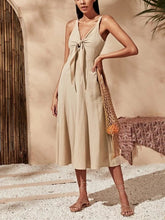 Load image into Gallery viewer, Elegant V-neck Neckline Knotted Slip Midi Dress