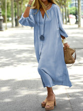 Load image into Gallery viewer, Simple Lantern Sleeve Loose Casual Button Long Dress