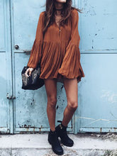 Load image into Gallery viewer, Holiday Fashion Long Sleeve Solid Color Pleated Dress