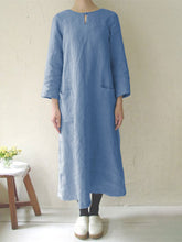 Load image into Gallery viewer, Pure Color Round Neck Long Sleeve Loose Casual Dress