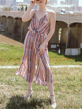 Load image into Gallery viewer, V-neck Stripe Printed Loose Jumpsuit