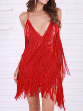 Load image into Gallery viewer, Fringed Sexy Suspender Lace Evening Dress
