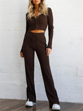 Load image into Gallery viewer, Knit Solid Color Suit with V-neck Zipper