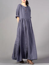 Load image into Gallery viewer, Personality Solid Color Round Neck Button Dress