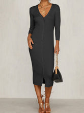 Load image into Gallery viewer, Sexy Solid Color V-neck Button Long Sleeve Dress