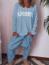 Load image into Gallery viewer, Simple Casual Loose Long Sleeve T-Shirt Top Pants Set
